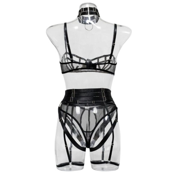 5-Pcs Pierced Multi-Strap Wear Panty Backless Women's Kink Set Lingerie - Picture 5 of 17